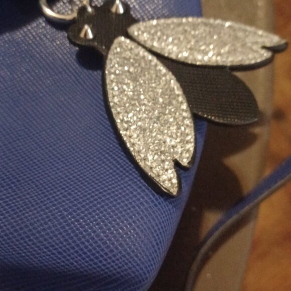 GUESS Varsity pop pinup Flap Backpack Hobo Handbag Blue Bee Charm - Picture 3 of 6